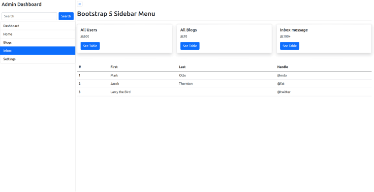 bootstrap 5 sidebar with search