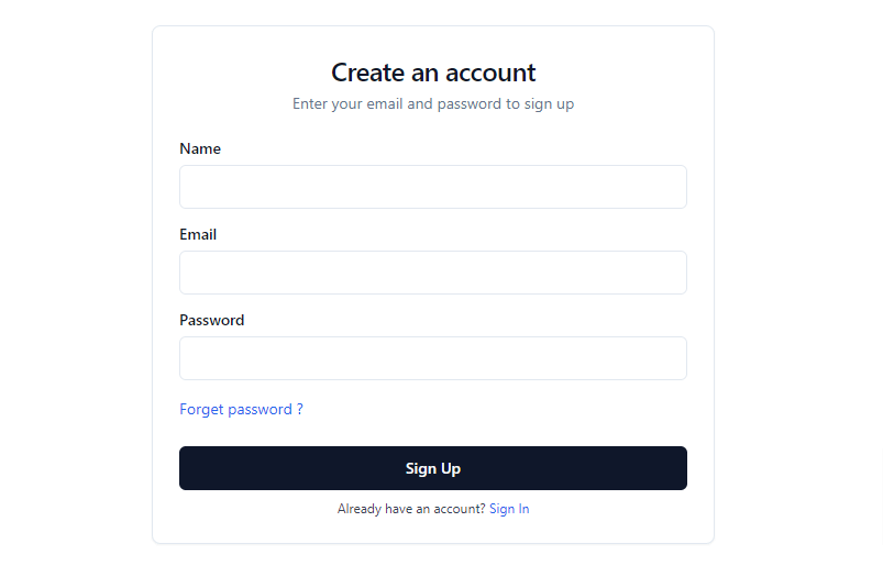 registration form page in next js 13 with shadcn ui