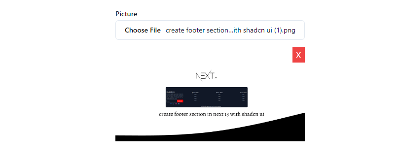  shadcn ui image file upload and preview and delete image