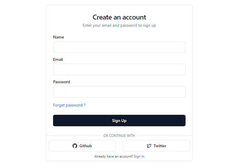 shadcn ui registration form with icon