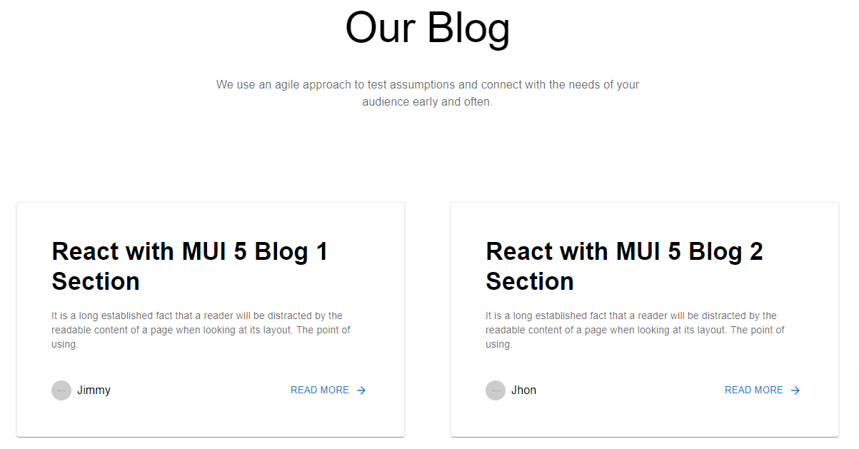 react mui 5 blog section