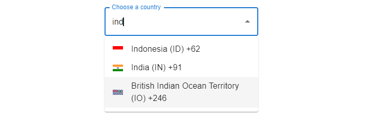 react mui 5 autocomplete with 248 country