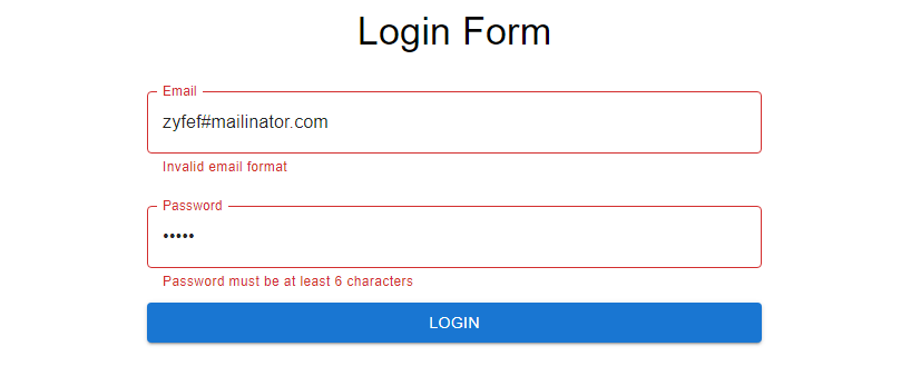 react-hook-form login form validation